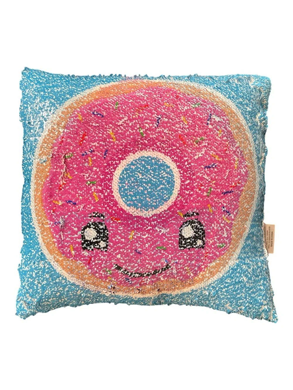 Reversible Sequin Cupcake/Donut Throw Pillow - Blue and Pink SZ 15x15